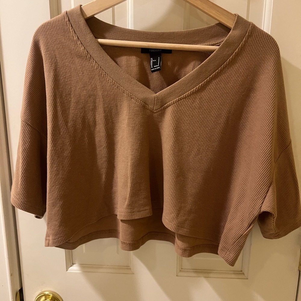 Forever 21 Brown Boxy Crop T-Shirt